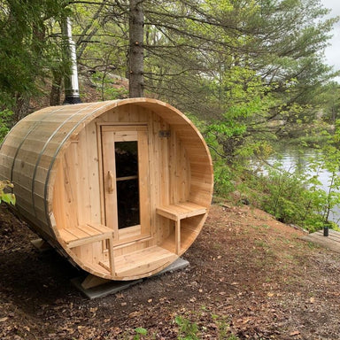 LeisureCraft Serenity Barrel Sauna Scenic VIew