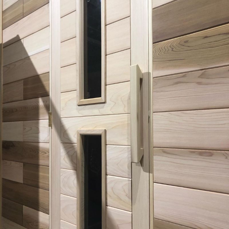 SaunaCore Classic Style Sauna Wood Door Closeup