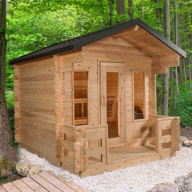 LeisureCraft Georgian Cabin Sauna with Porch Isometric view