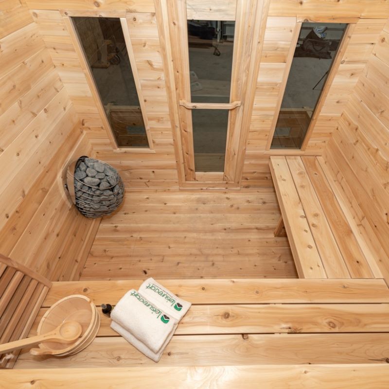 LeisureCraft Georgian Cabin Sauna with Porch interior (front)