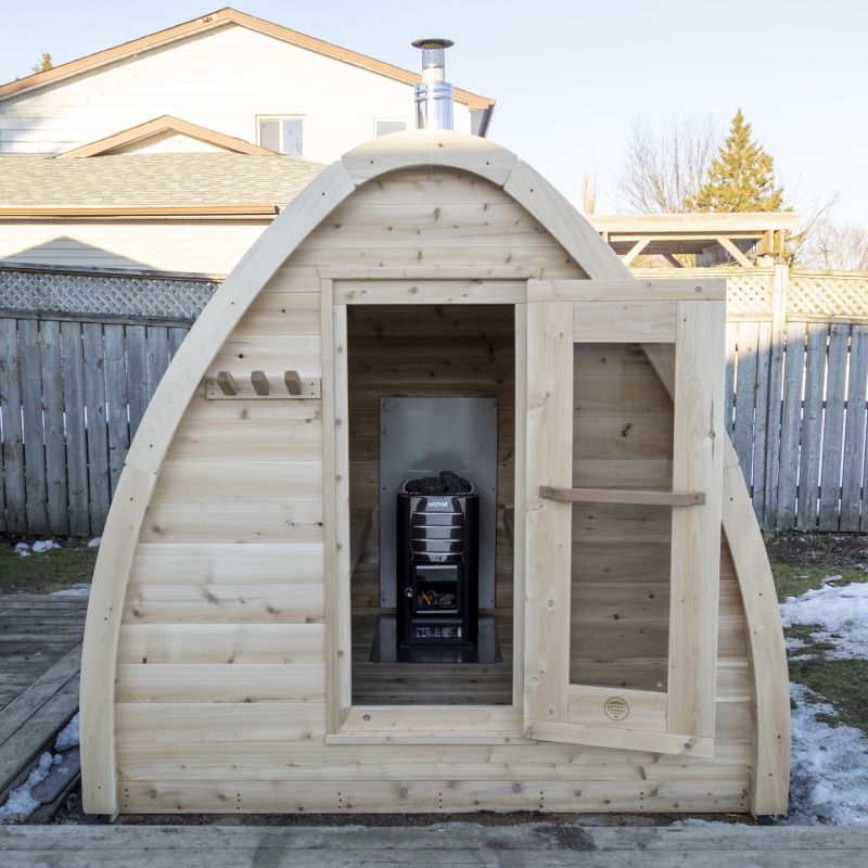 LeisureCraft MiniPOD Sauna Front (exterior to interior)